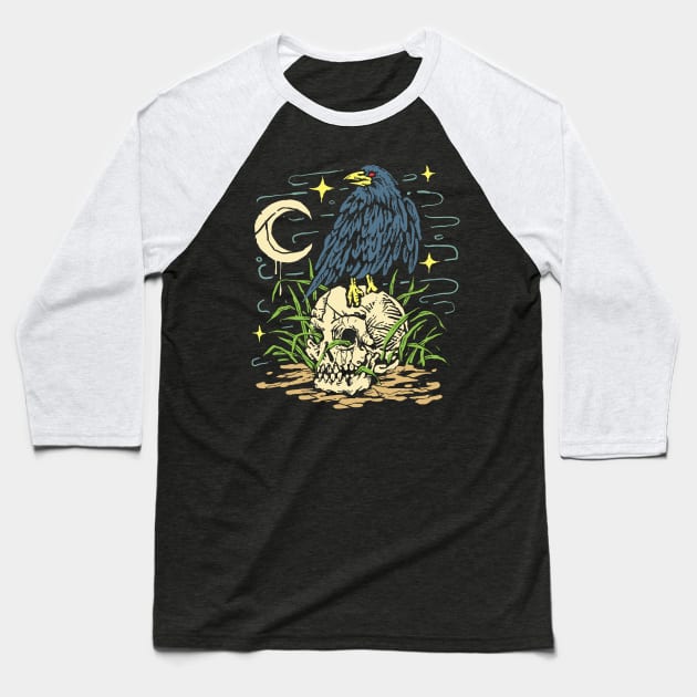 Crow Top Skull Baseball T-Shirt by machmigo